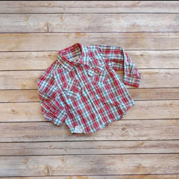 Pumpkin Patch Red Plaid Collared Button-Up Shirt 6-12M - Picture 1 of 4